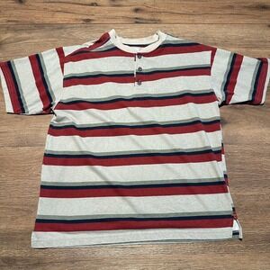 Vintage Northern Elements Red Grey Striped Henley Shirt Mens Medium